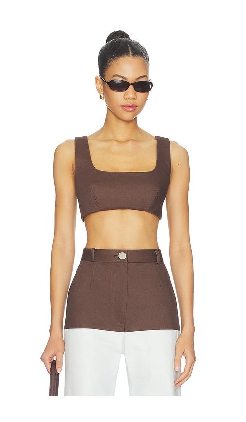 MATTHEW BRUCH Tie Back Crop Top in Chocolate by MATTHEW BRUCH