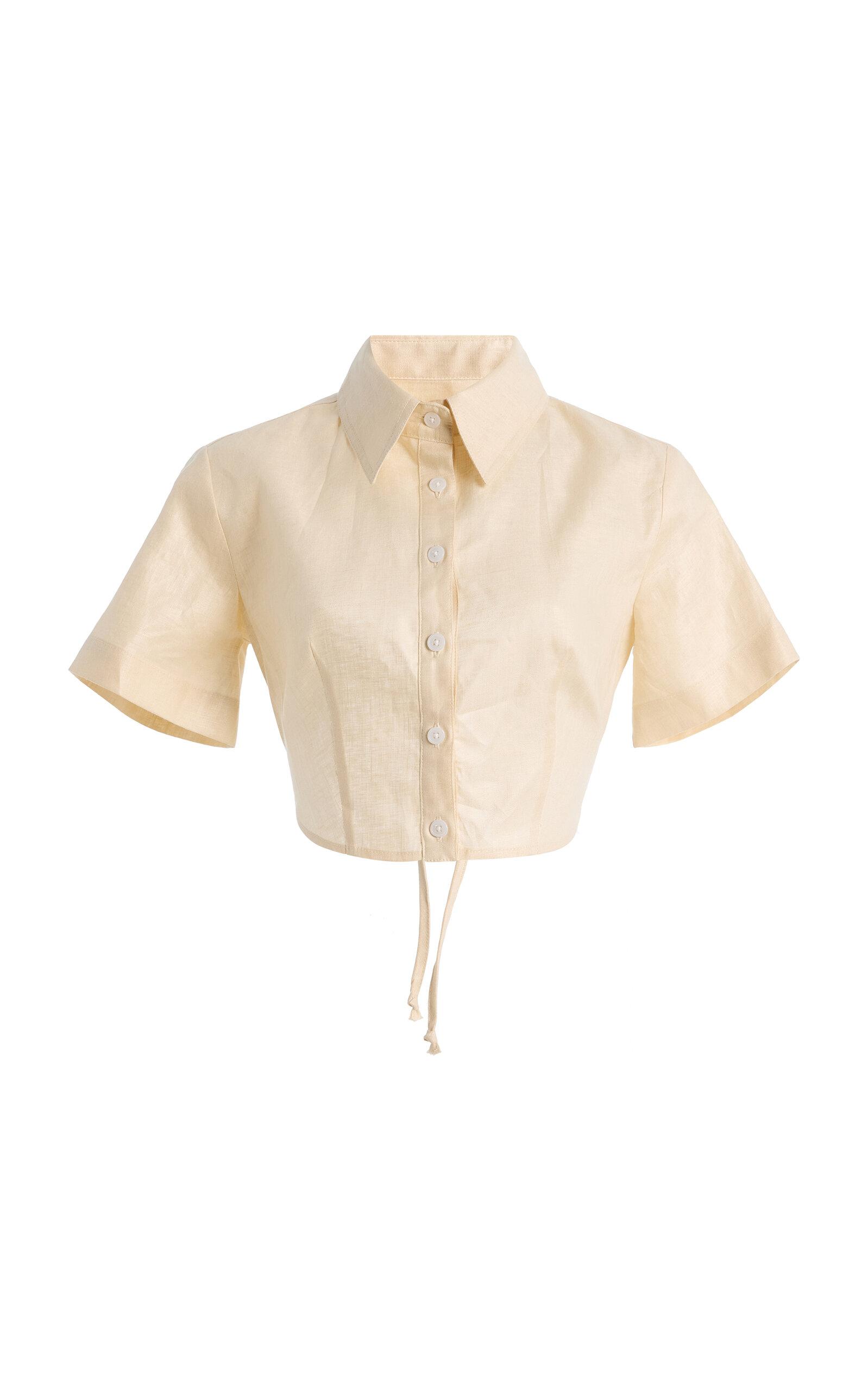 Matthew Bruch Linen Cropped Tie-Back Shirt -oda Operandi by MATTHEW BRUCH