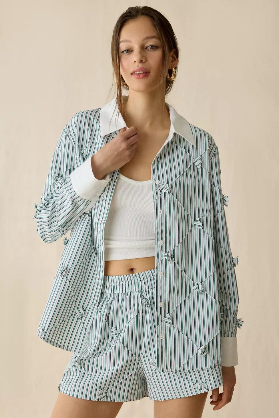 Maude Club Atlas Floral Applique Oversized Button-Down Shirt by MAUDE CLUB