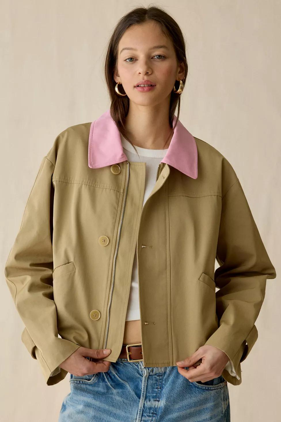 Maude Club Brooke Contrast Collar Cropped Trench Jacket by MAUDE CLUB