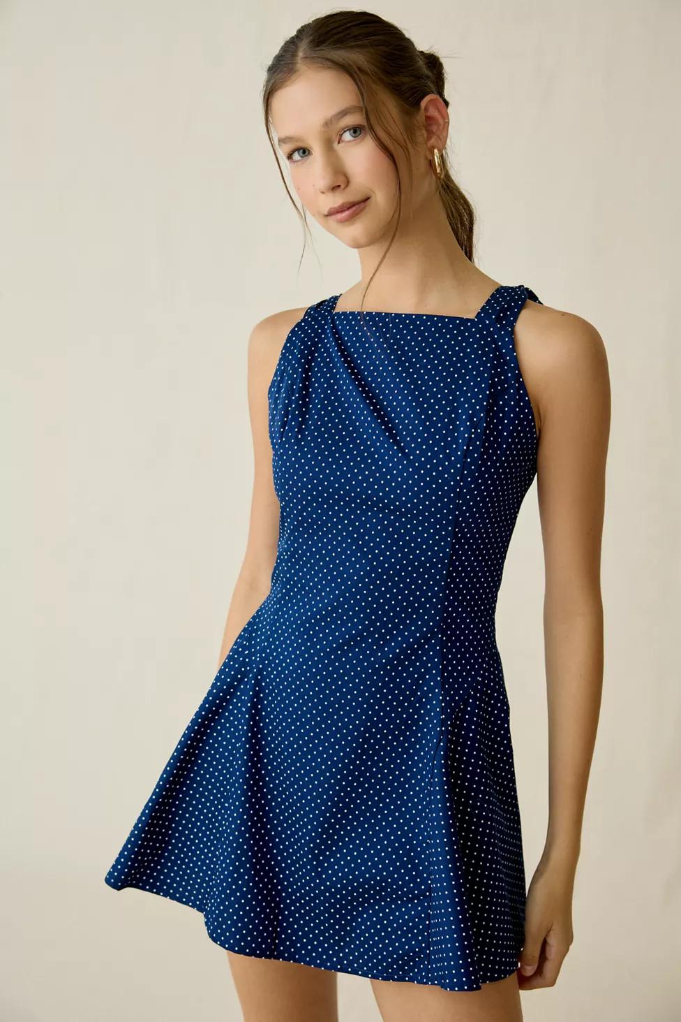 Maude Club Chelsea Tie-Strap Polka Dot Mini Dress by MAUDE CLUB