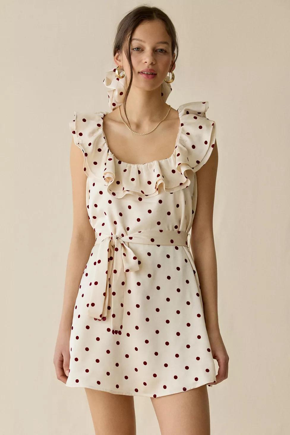 Maude Club Sonia Ruffle Polka Dot Mini Dress by MAUDE CLUB