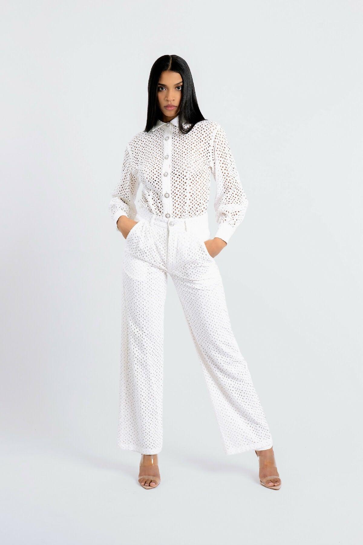 Florence White Eyelet Two-Piece Pants Set by MAUI X LOLITA