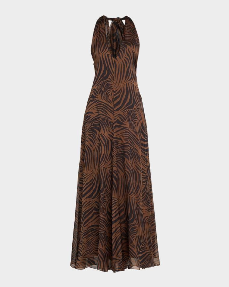 Alice Zebra-Print Silk Halter Maxi Dress by MAX MARA