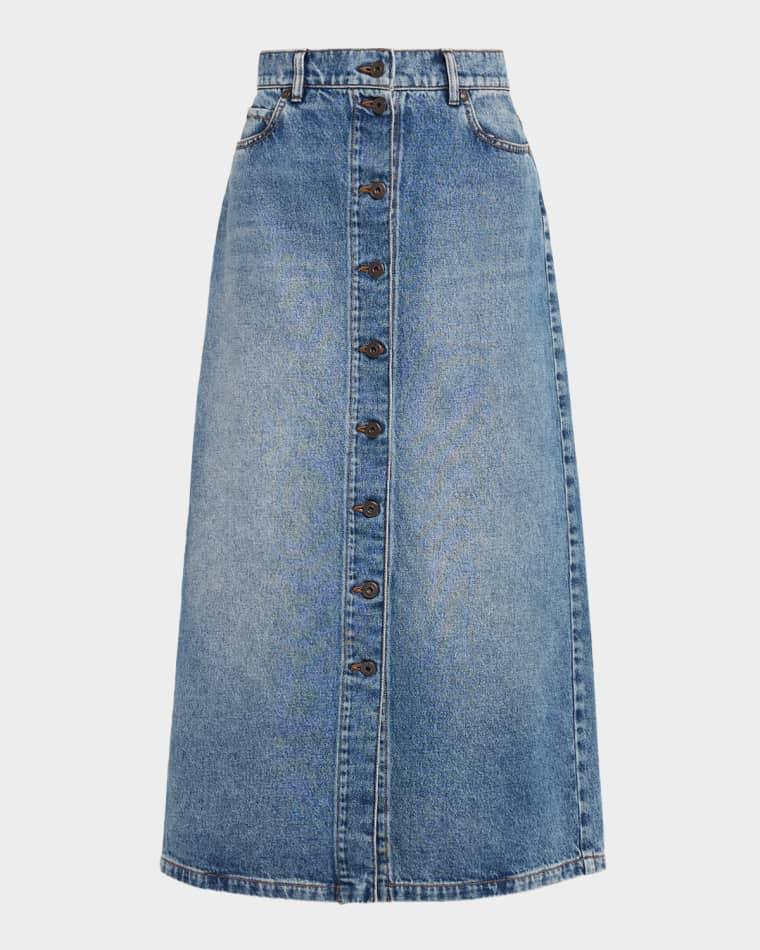 Asti A-Line Cotton Denim Midi Skirt by MAX MARA