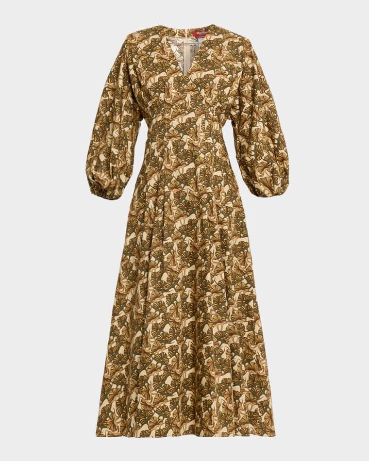 Astice Pleated Abstract-Print Cotton Midi Dress by MAX MARA