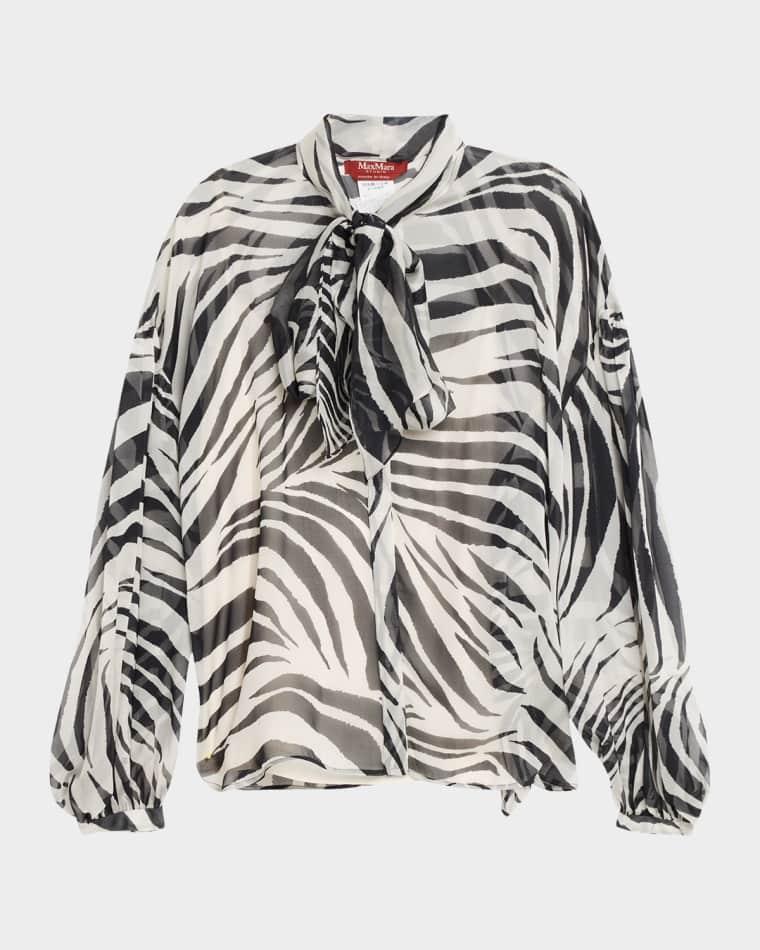 Ballata Zebra-Print Sheer Silk Blouse by MAX MARA