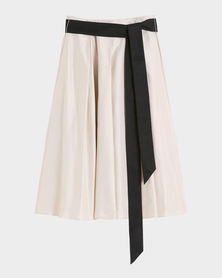 Baschi Waist-Sash Pleated Taffeta Midi Skirt by MAX MARA
