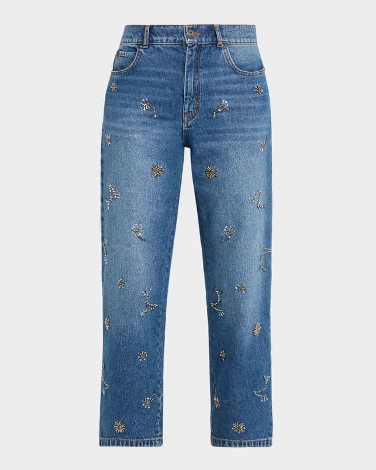Beaded Cotton Denim Crop Jeans by MAX MARA