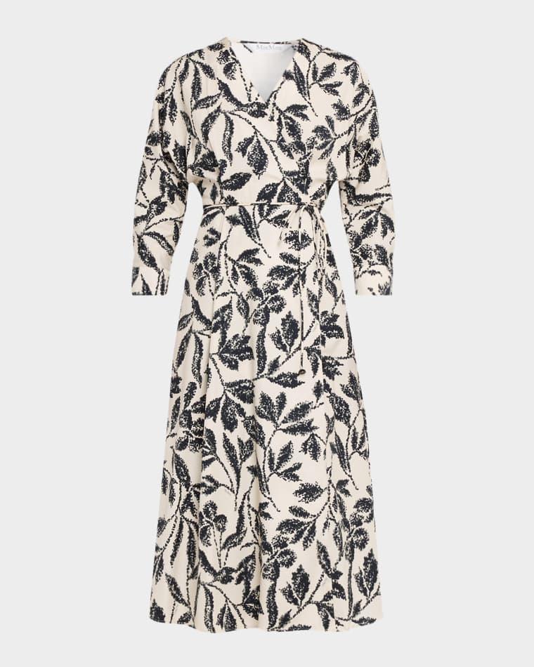Botanical-Print Cotton Poplin Midi Wrap Dress by MAX MARA