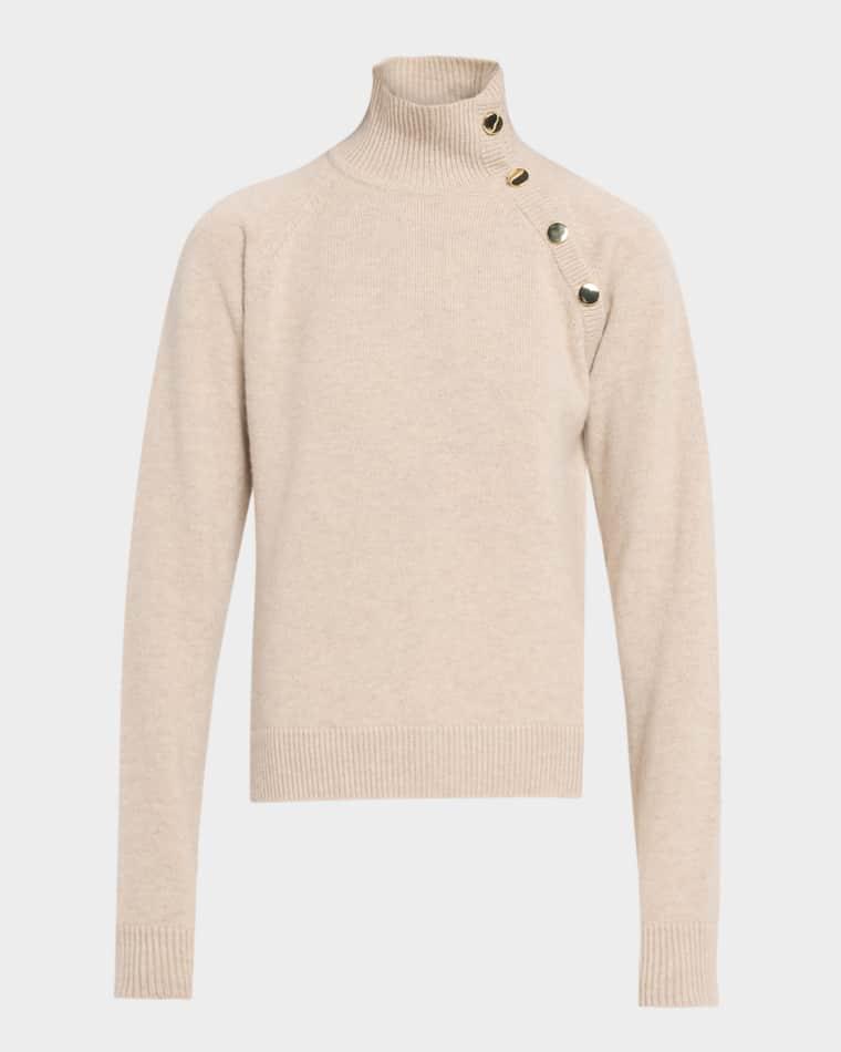 Button-Shoulder Cashmere Turtleneck Sweater by MAX MARA