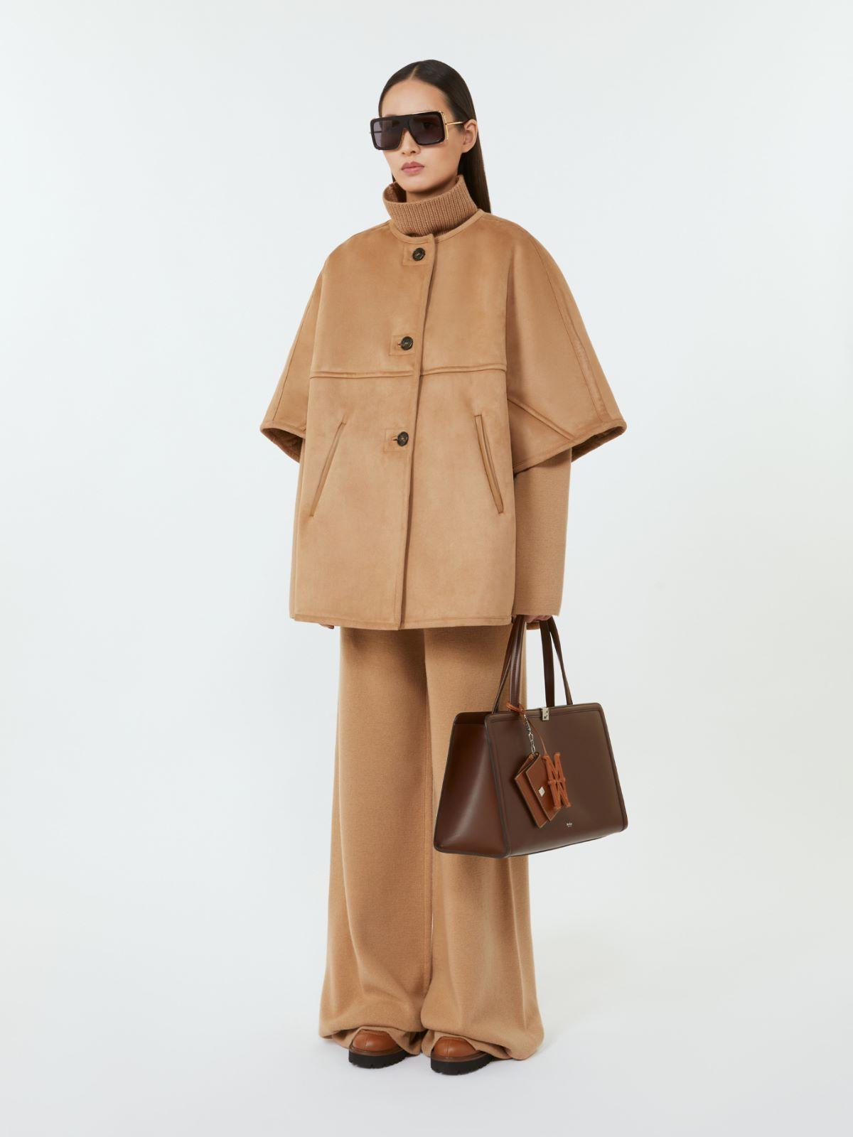 Camel teddy and suede effect fabric cape by MAX MARA