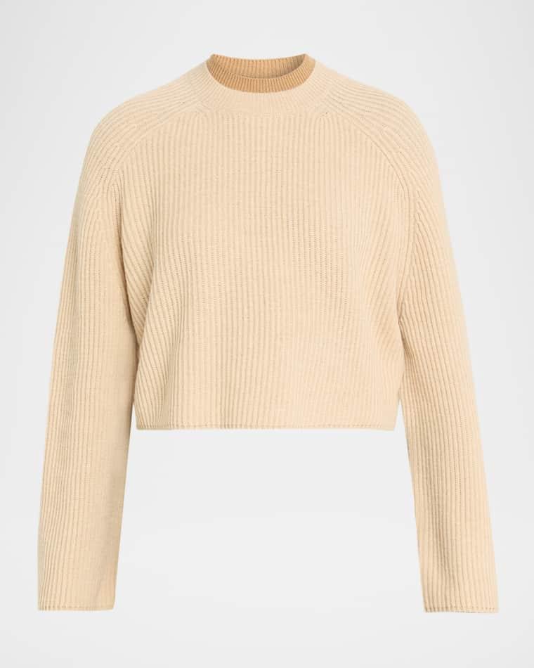 Double-Collar Wool Crop Crewneck Sweater by MAX MARA