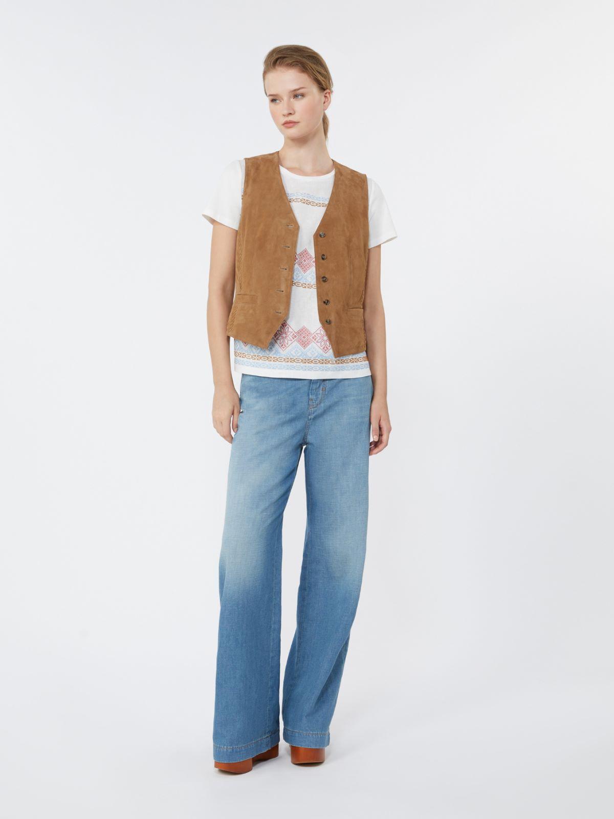 Embroidered linen and stretch cotton jersey T-shirt by MAX MARA