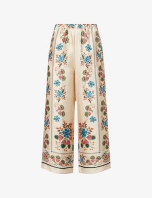 Floral-Print Wide-Leg Silk Trousers by MAX MARA