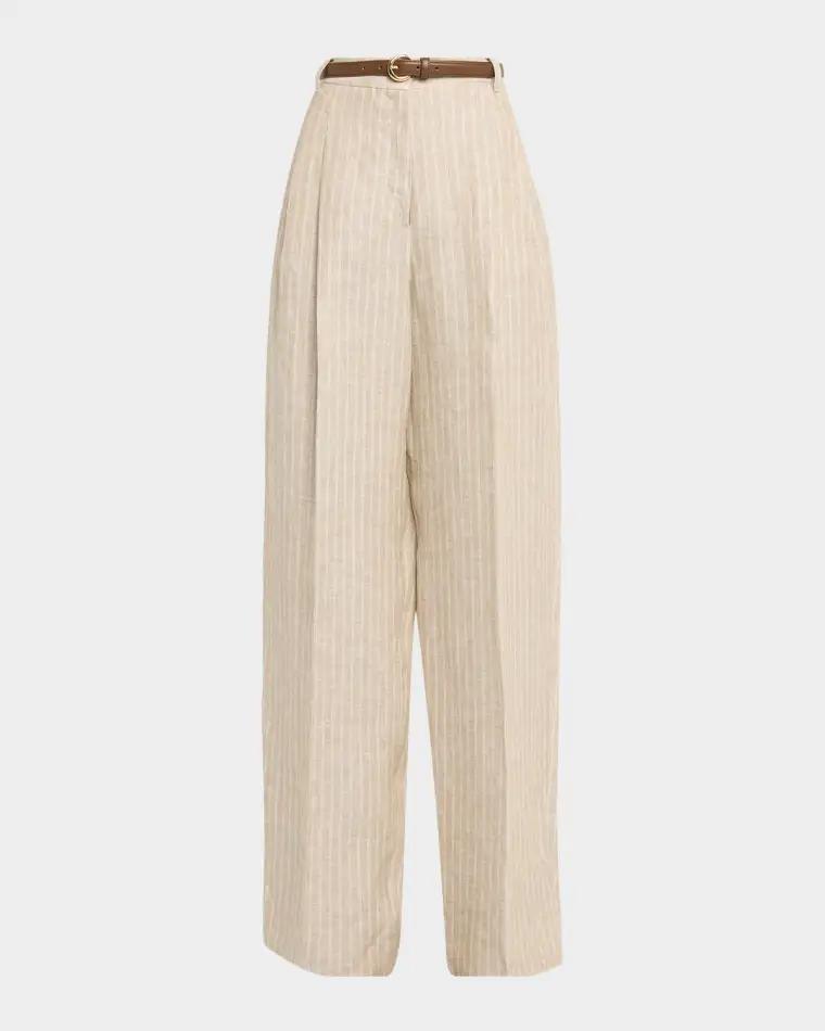 Fonte Wide-Leg Pinstripe Linen Trousers by MAX MARA