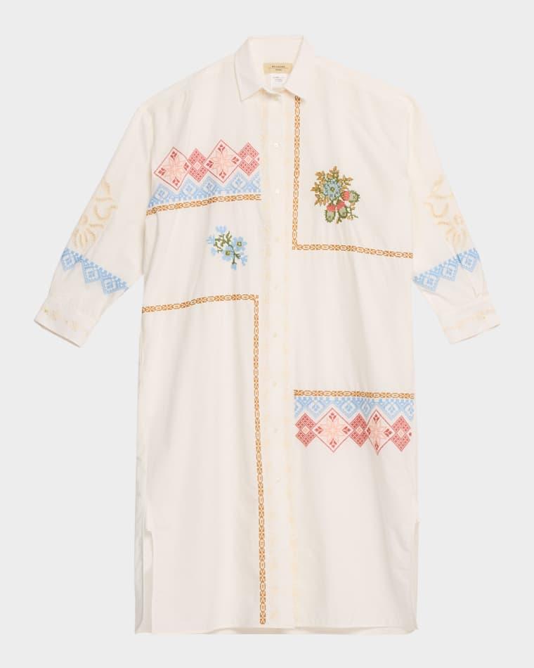 Gru Embroidered Cotton Poplin Midi Shirtdress by MAX MARA