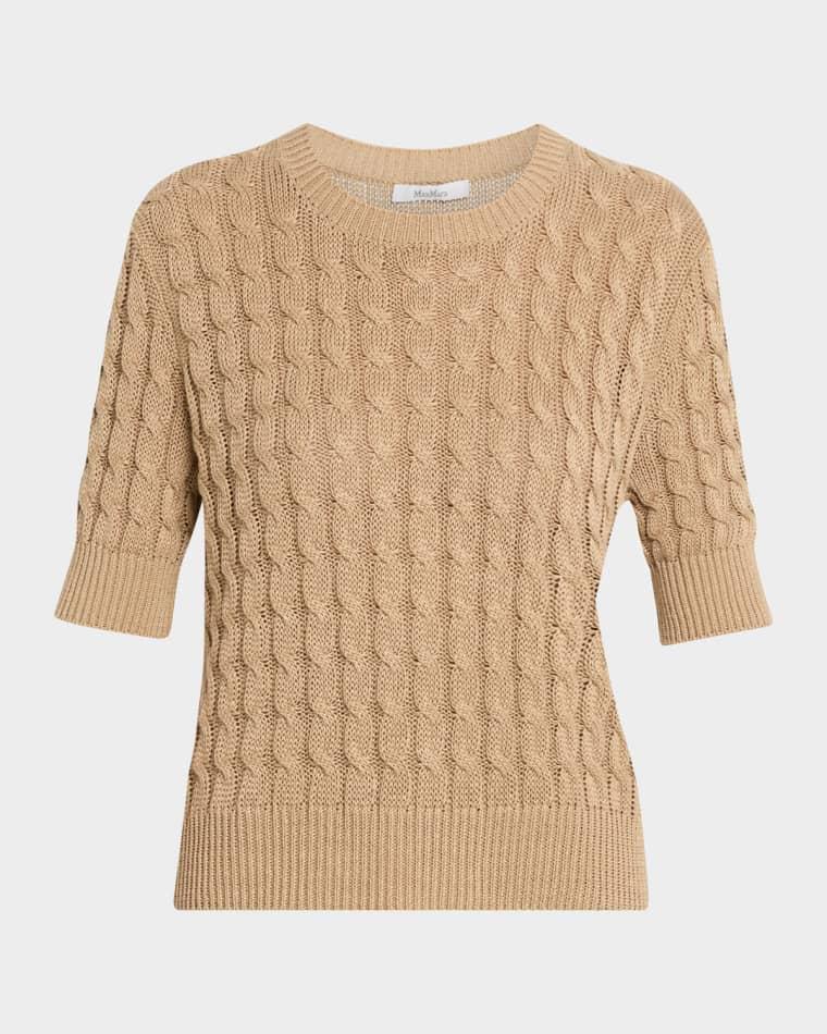 Linen Cable-Knit Short-Sleeve Sweater by MAX MARA