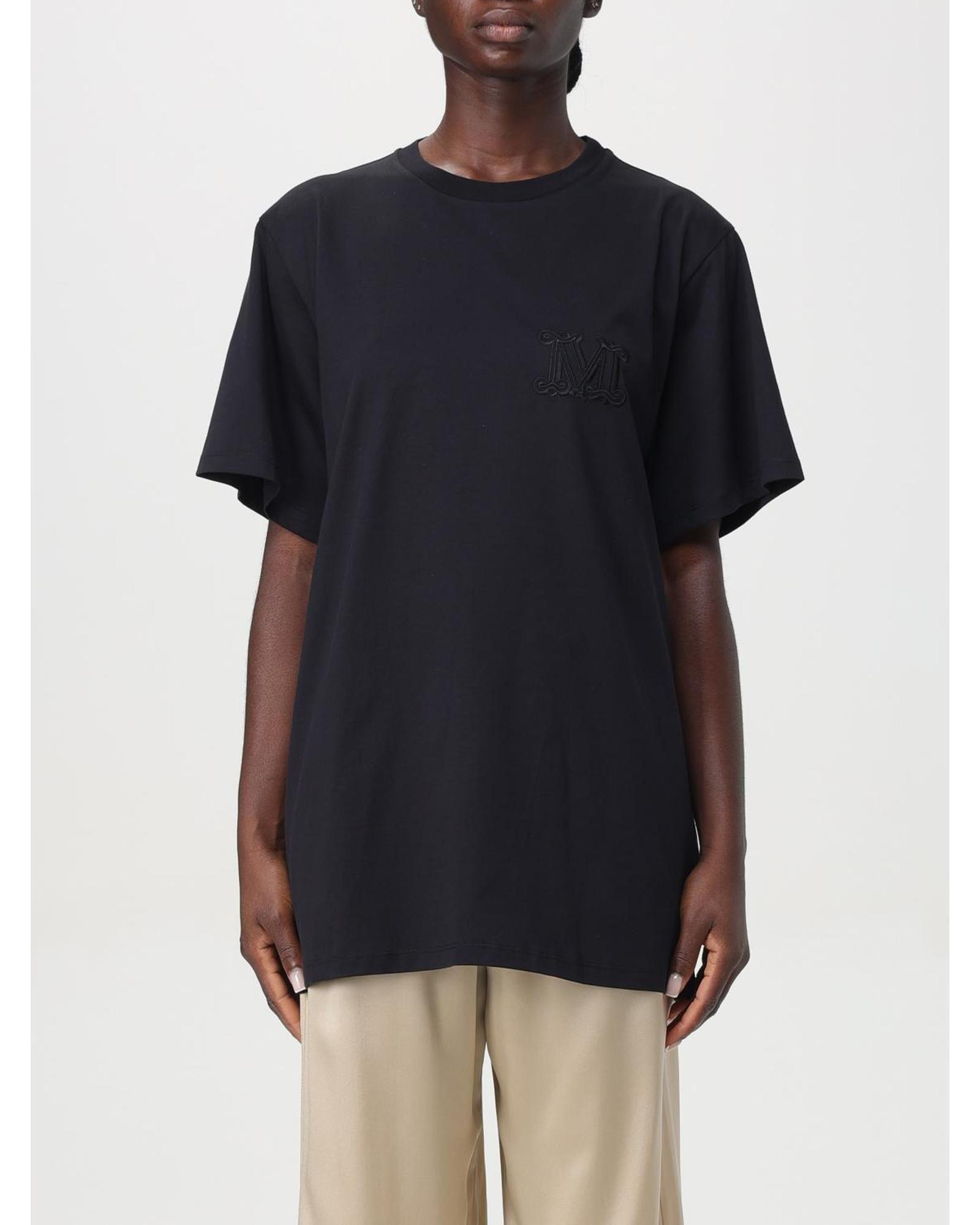 Logo Embroidered Short Sleeve Tee Wo - Black T-Shirts by MAX MARA