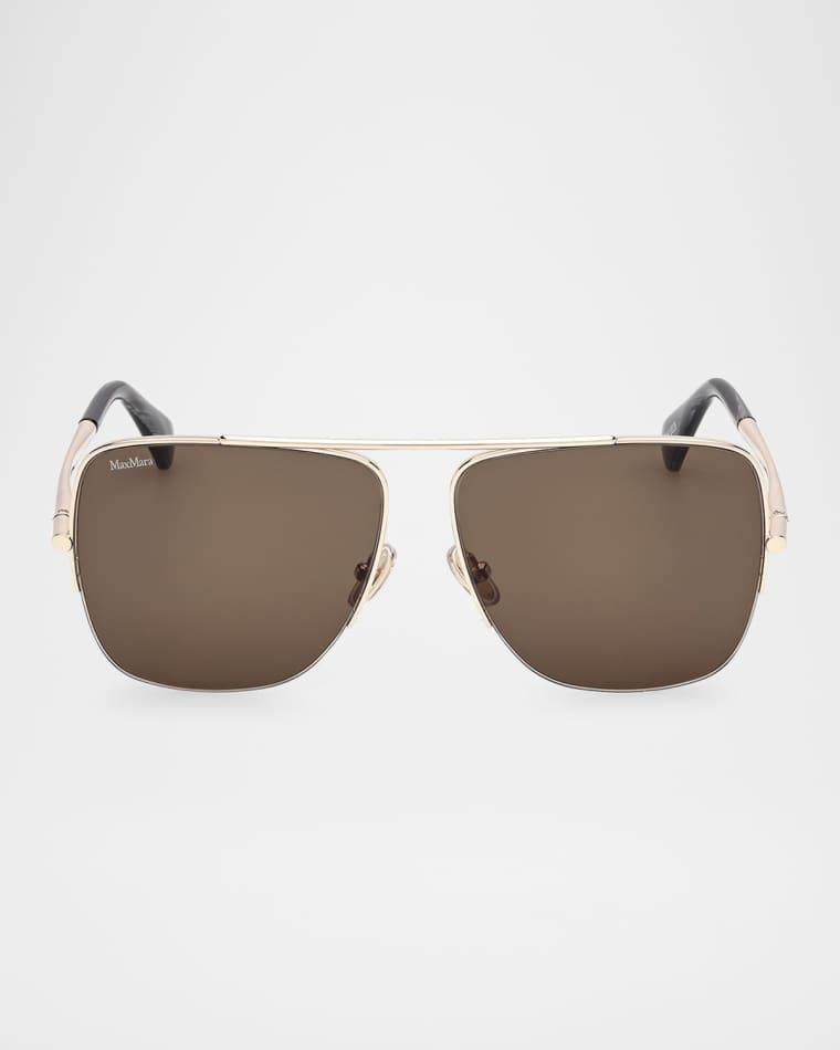Logo Engraved Metal Aviator Sunglasses by MAX MARA