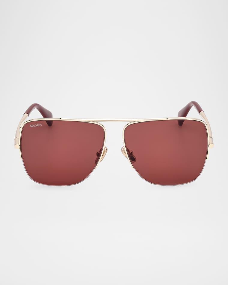 Logo Engraved Metal Aviator Sunglasses by MAX MARA
