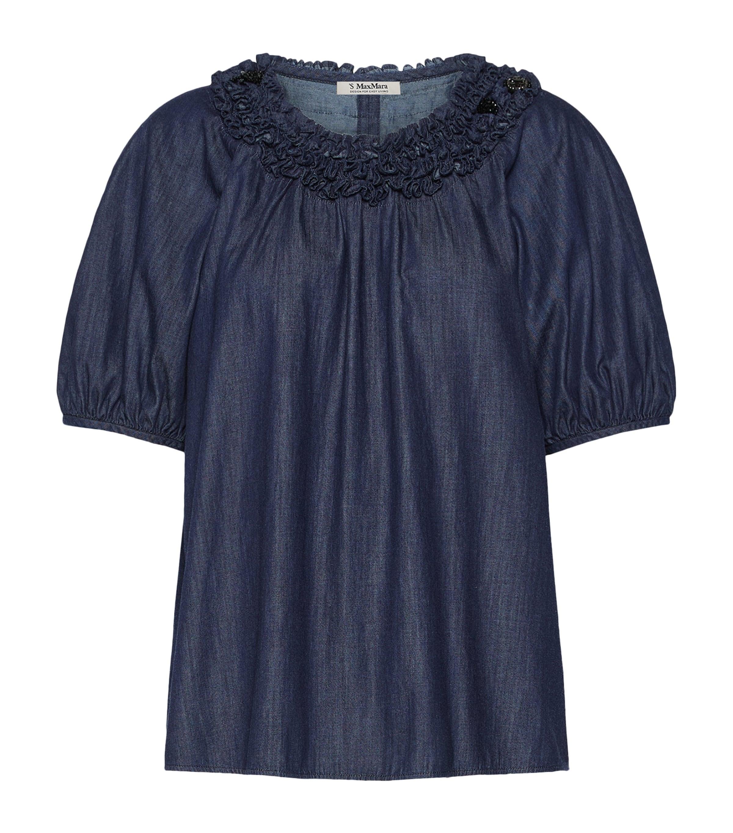 Max Mara Denim Ruffled Neckline Blouse by MAX MARA