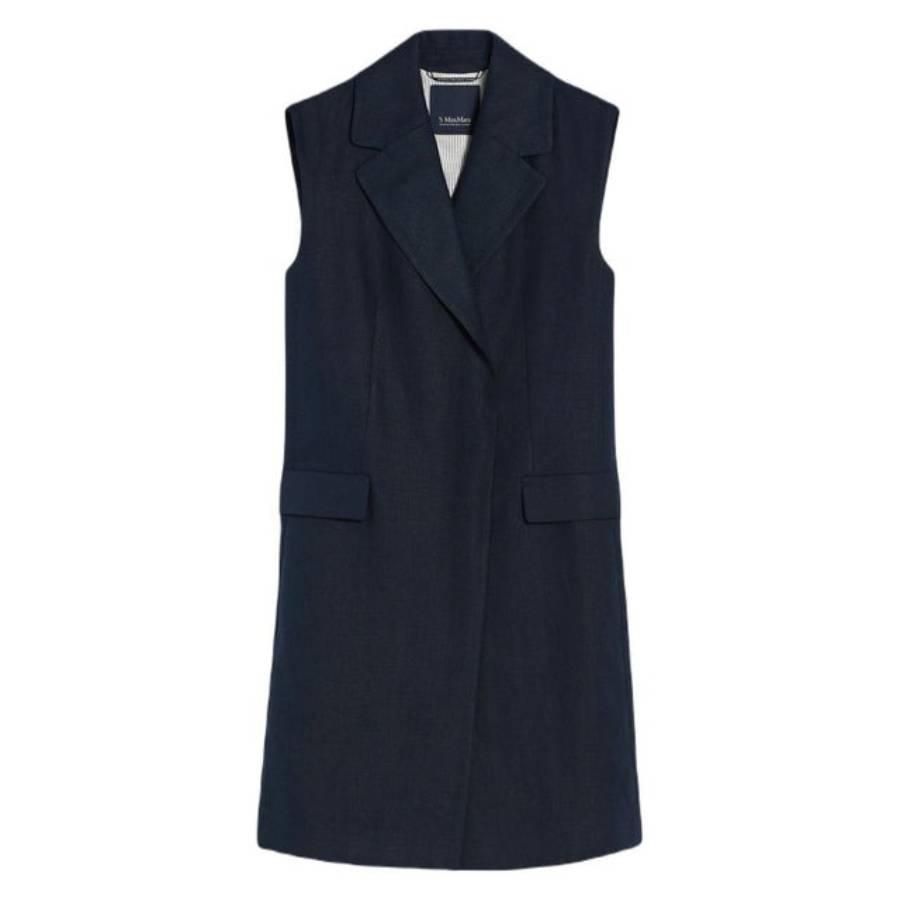 Max Mara Navy Marie Long Linen Vest by MAX MARA