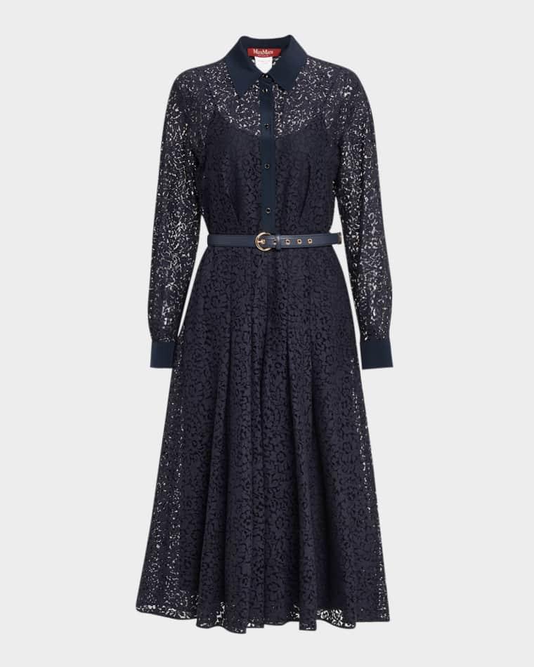 Pleated Floral Lace Midi Shirtdress by MAX MARA