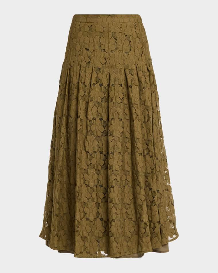 Pleated Floral Lace Midi Skirt by MAX MARA