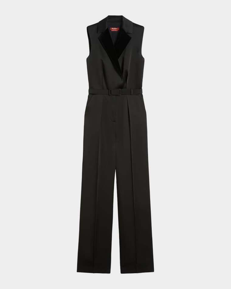 Scalata Sleeveless Peak-Lapel Satin Jumpsuit by MAX MARA