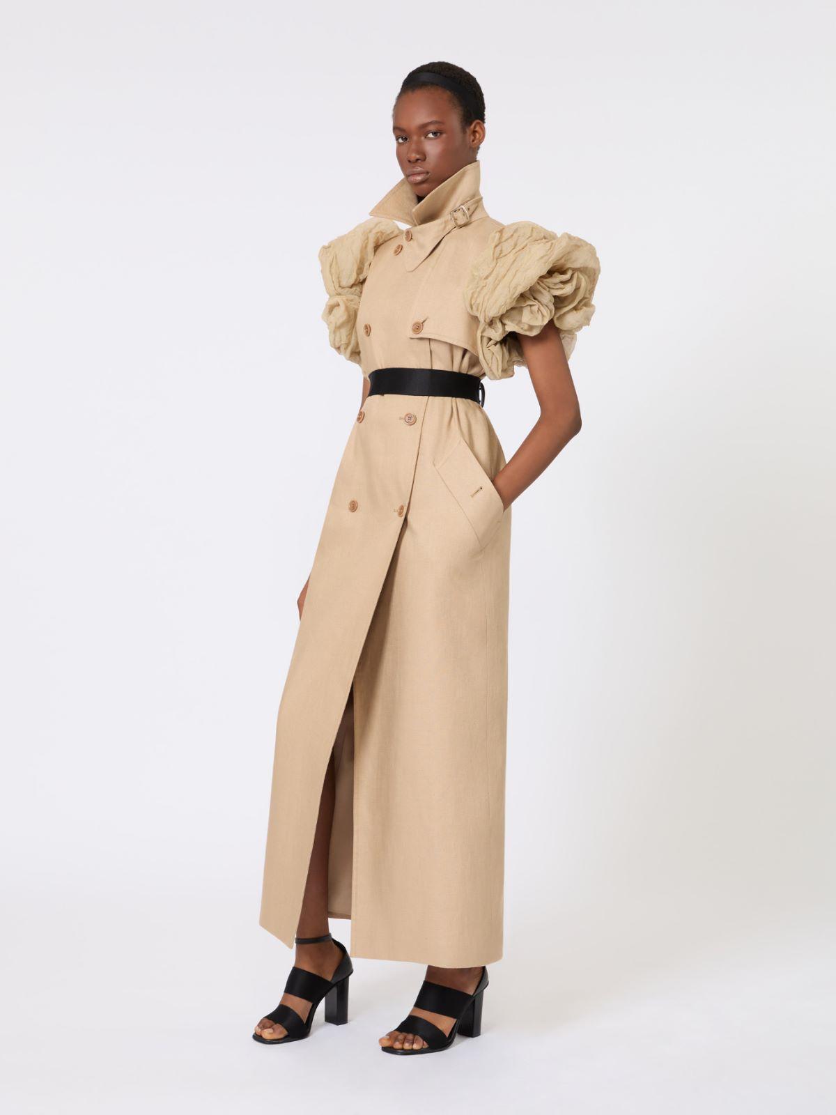 Sleeveless duster coat in linen basketweave with ruffles by MAX MARA