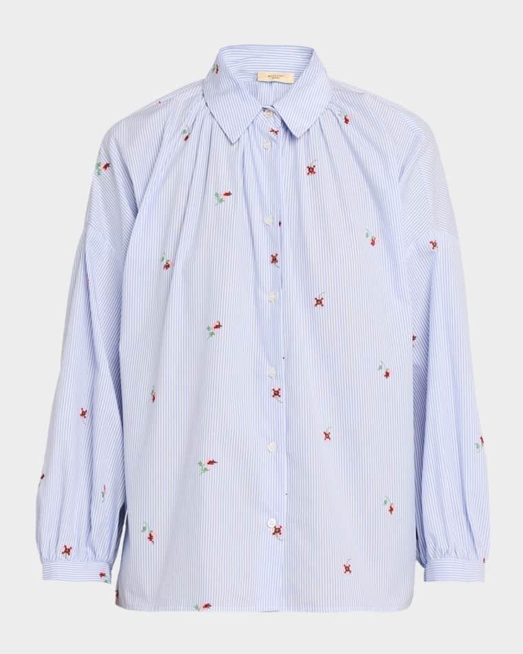 Striped Floral-Embroidered Cotton Shirt by MAX MARA