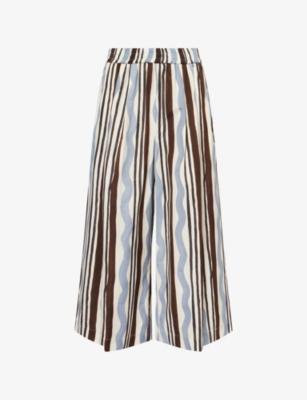 Virgin Stripe-Print Wide-Leg Mid-Rise Cotton Trousers by MAX MARA