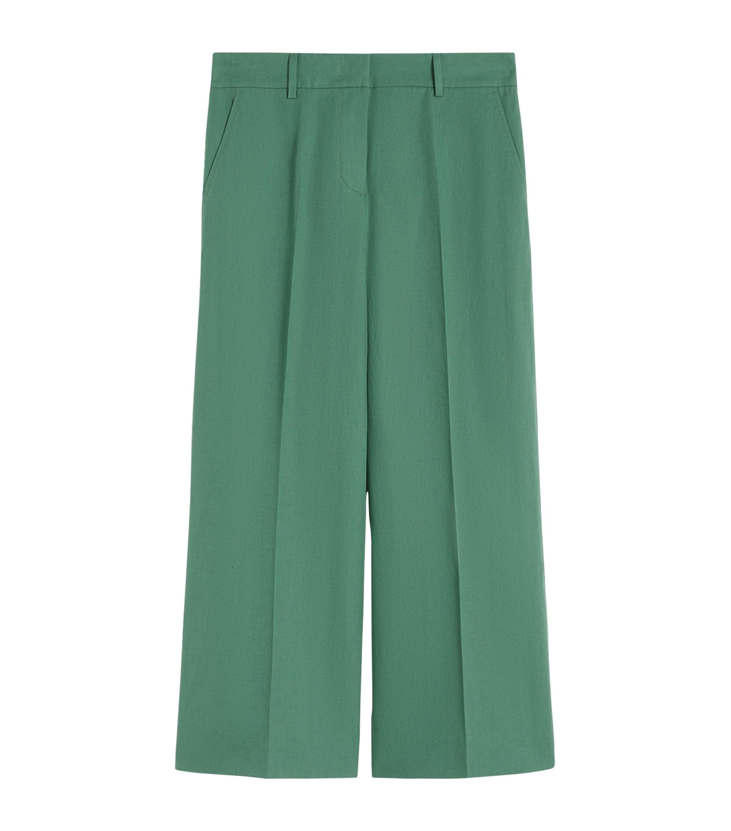 Weekend Max Mara Cotton-Linen Wide-Leg Cropped Trousers by MAX MARA