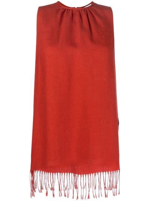fringed ruched linen blouse by MAX MARA