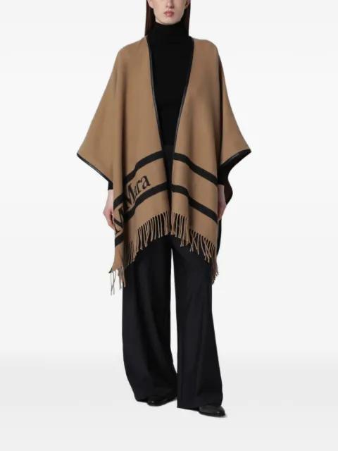 logo-jacquard fringed poncho by MAX MARA