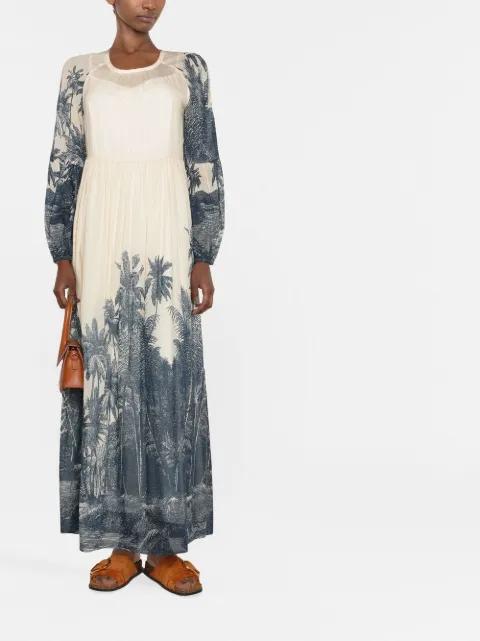 palm tree-print long dress by MAX MARA