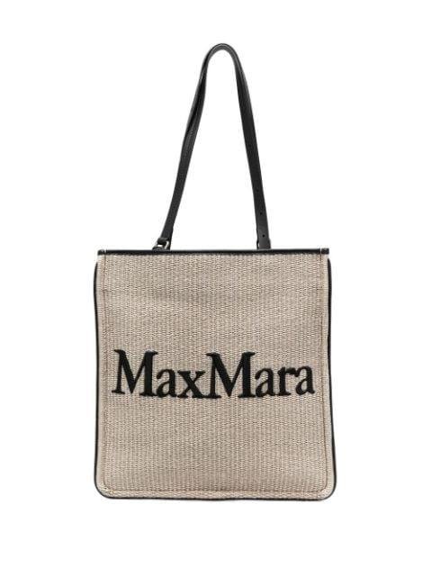 straw logo-print tote bag by MAX MARA