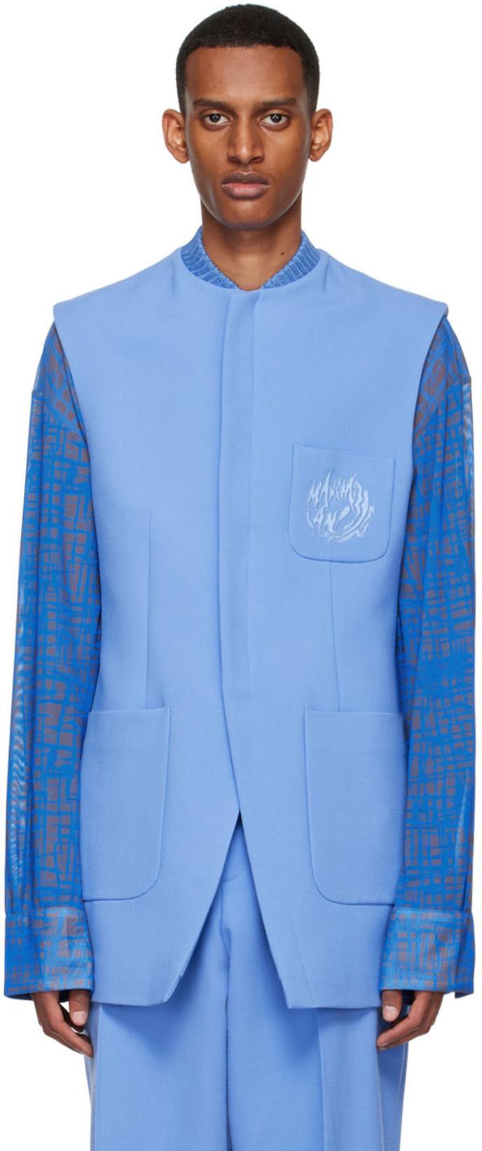 Blue Polyester Vest by MAXIMILIAN DAVIS