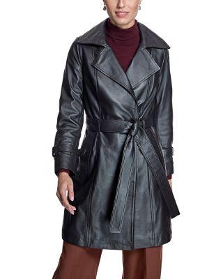 Leather Belted Trench Coat by MAXIMILIAN