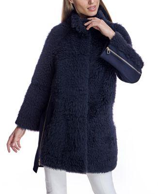 Mixed-Media Shearling Coat With Zipper Trim by MAXIMILIAN