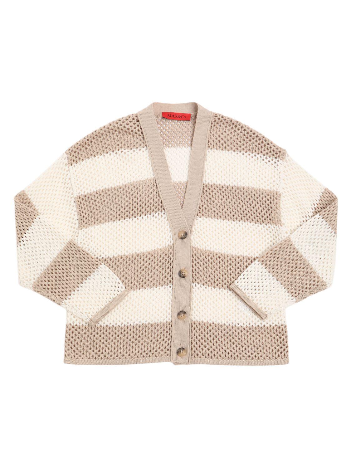 Striped Cotton Crochet Cardigan by MAX&CO