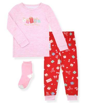 Girls 12M-5T 3-Piece Snug Fit Holiday Pajama and Sock Set by MAX&OLIVIA