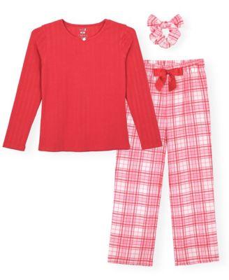 Girls 6-16 3-Piece Pointelle Plaid Print Pajama Set by MAX&OLIVIA Girls 6-16 3-Piece Pointelle Plaid Print Pajama Set by MAX&OLIVIA