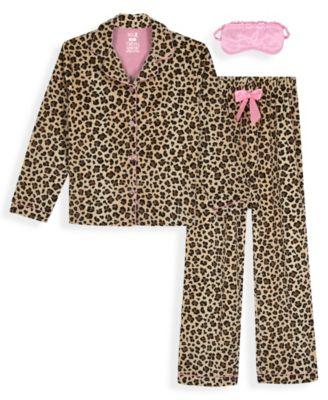 Girls 6-16 Cheetah Coat, Pants and Sleep Mask Pajama, 3-Piece Set by MAX&OLIVIA