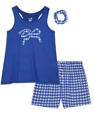 Girls' 7-16 Gingham Tank Top, Short Pants & Scrunchie, 3-Piece Set by MAX&OLIVIA