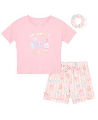 Girls' 7-16 Mermaid Top, Shorts & Scrunchie, 3-Piece Pajama Set by MAX&OLIVIA