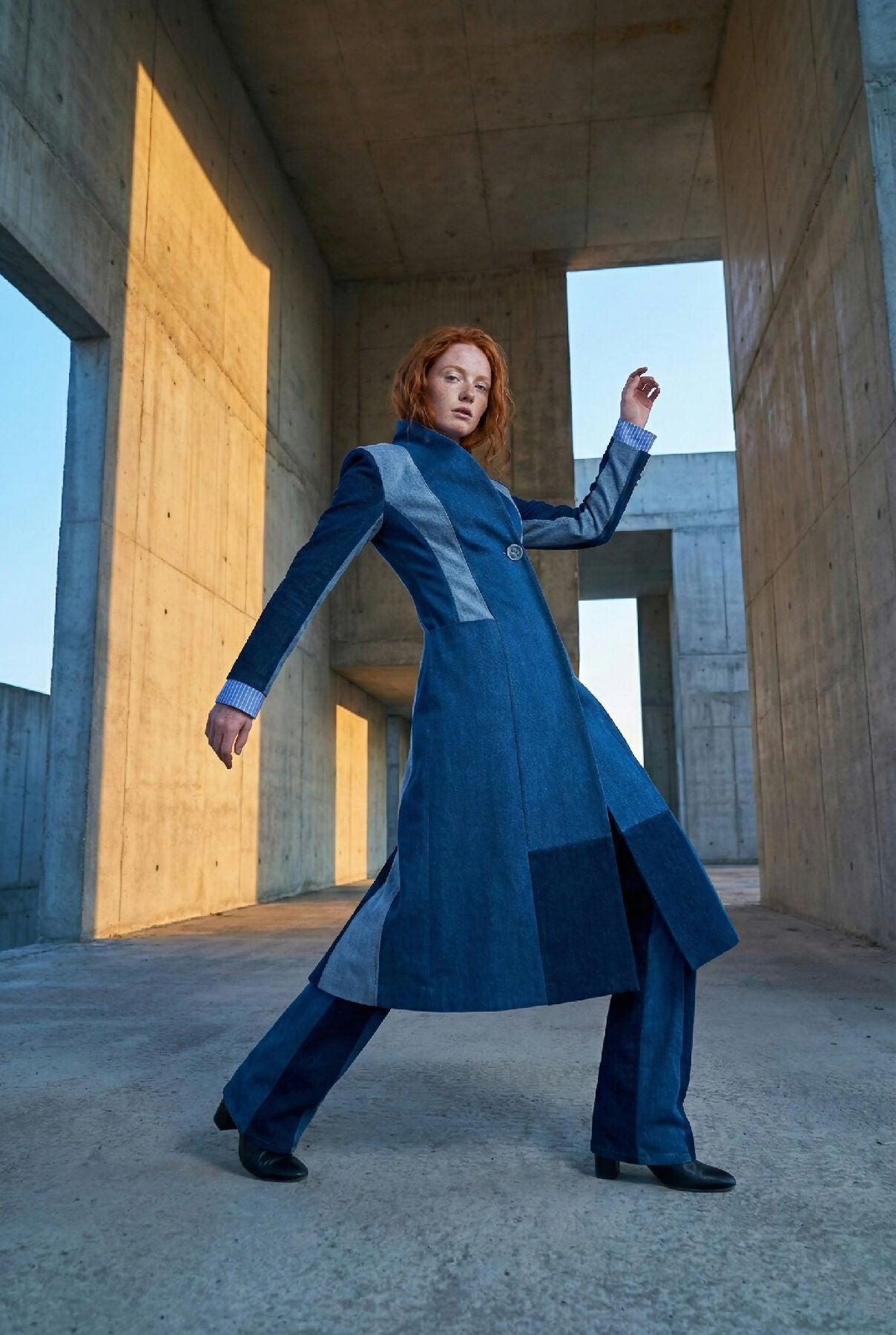 EDGE - Jacket with Three Different Shades of Denim by MAYAMU