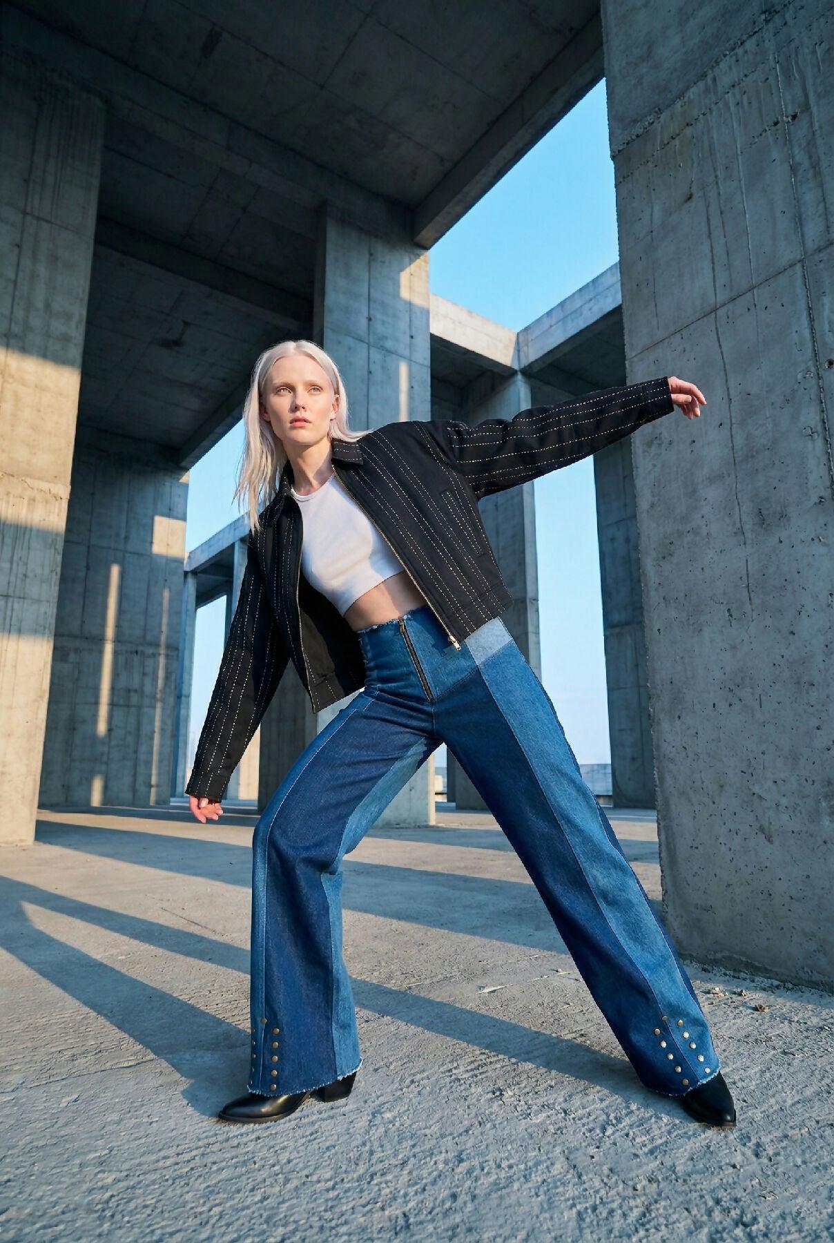 LOOM - Black Jacket with White Stitch Detail by MAYAMU