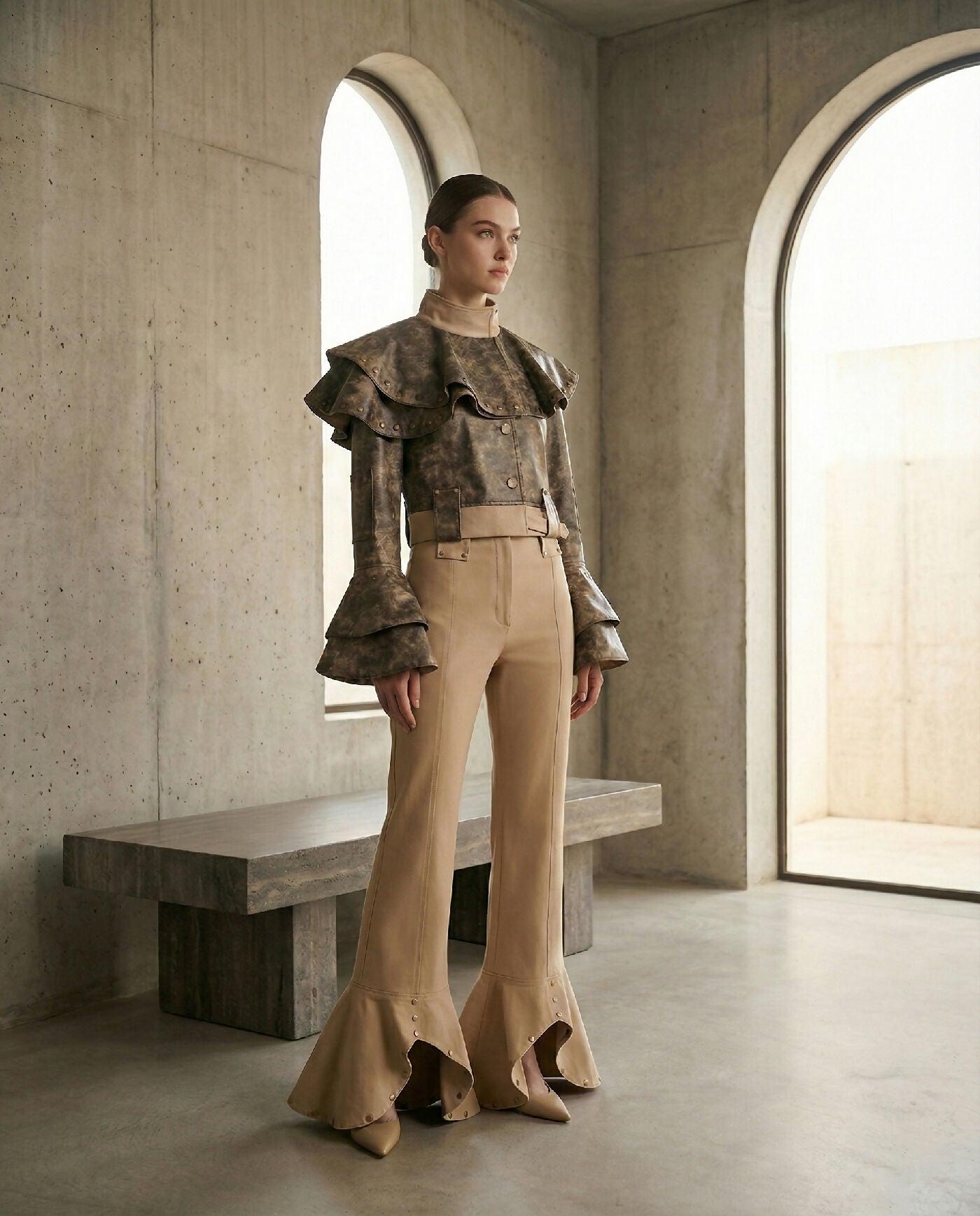 NUDA - Stud Detailed Faux Leather Jacket by MAYAMU